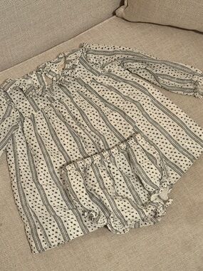 Cream Striped & Star Print Girls Matching Set - Top & Bloomer